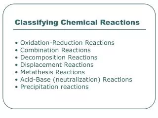 Classifying Chemical Reactions