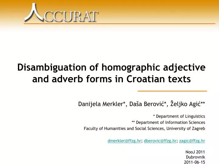 disambiguation of homographic adjective and adverb forms in croatian texts