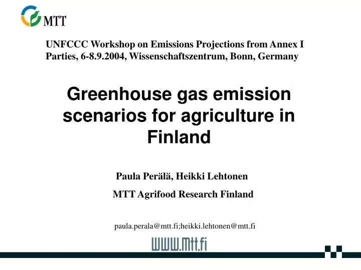 greenhouse gas emission scenarios for agriculture in finland