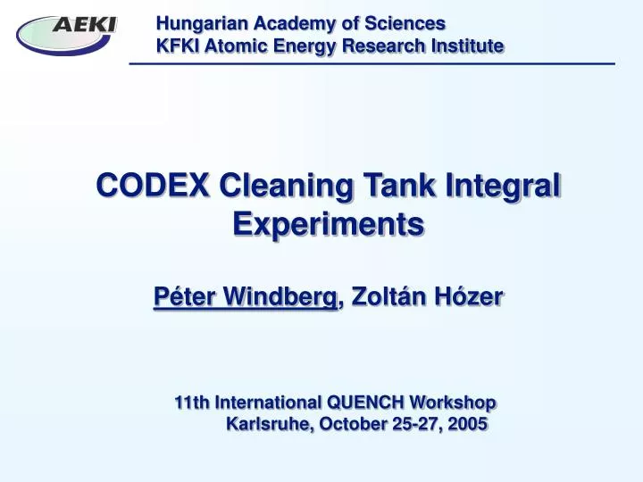 codex cleaning tank integral experiments p ter windberg zolt n h zer