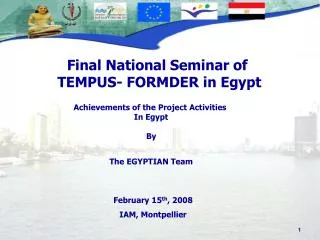 Achievements of the Project Activities In Egypt By The EGYPTIAN Team