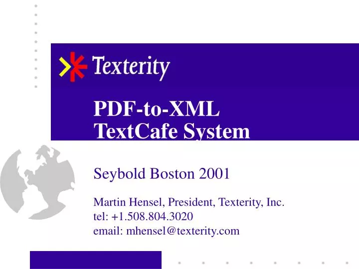 pdf to xml textcafe system