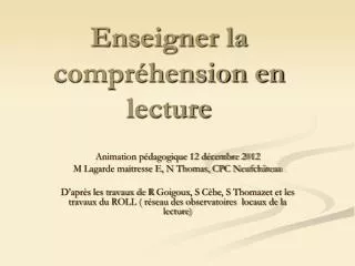 enseigner la compr hension en lecture