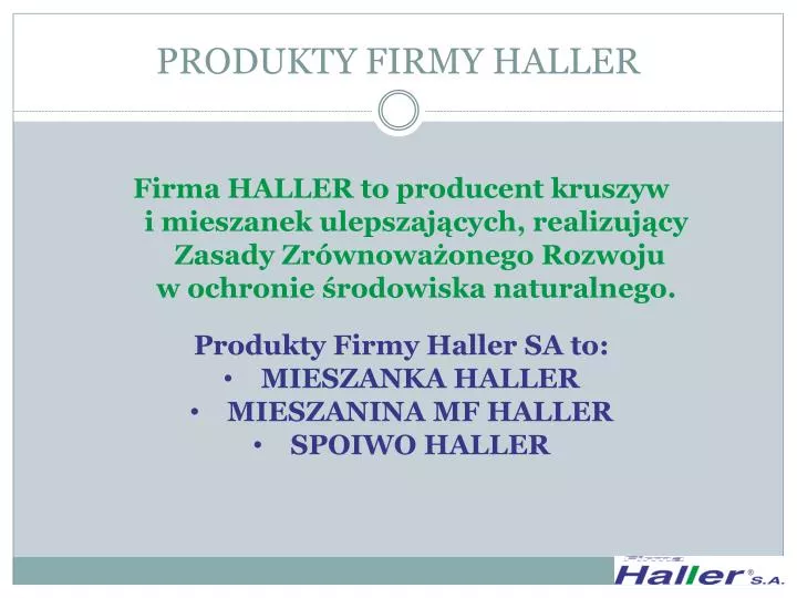 produkty firmy haller