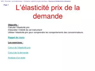 l lasticit prix de la demande