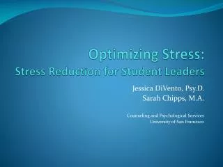 Optimizing Stress: Stress Reduction for Student Leaders