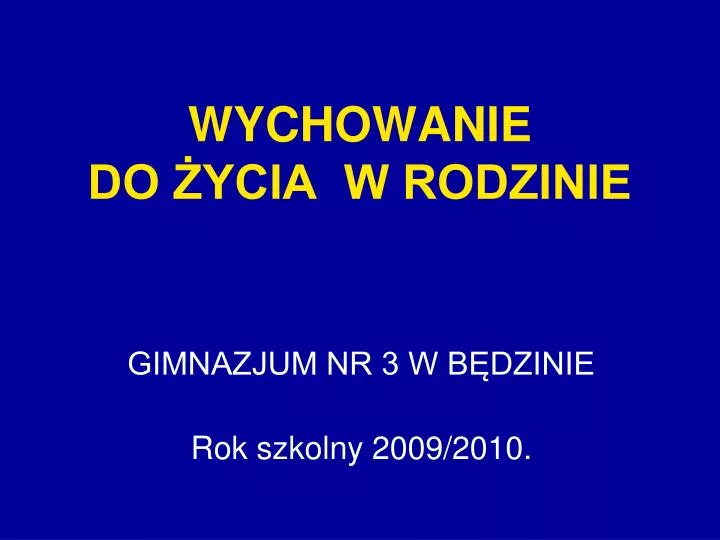 wychowanie do ycia w rodzinie