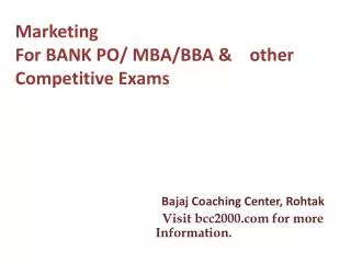 Marketing For BANK PO/ MBA/BBA &amp; other Competitive Exams