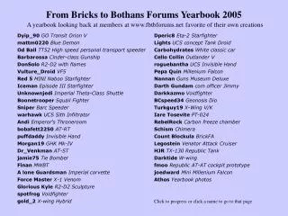 From Bricks to Bothans Forums Yearbook 2005