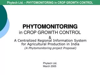 PHYTOMONITORING in CROP GROWTH CONTROL &amp;