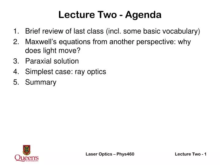 lecture two agenda