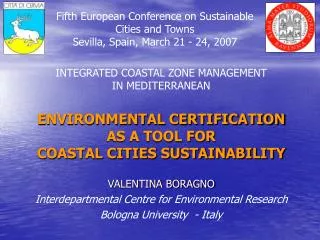 ENVIRONMENTAL CERTIFICATION AS A TOOL FOR COASTAL CITIES SUSTAINABILITY