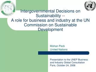 Mohan Peck United Nations Presentation to the UNEP Business and Industry Global Consultation