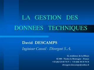 la gestion des donnees techniques