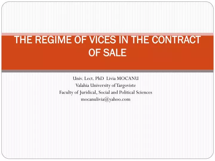 the regime of vices in the contract of sale