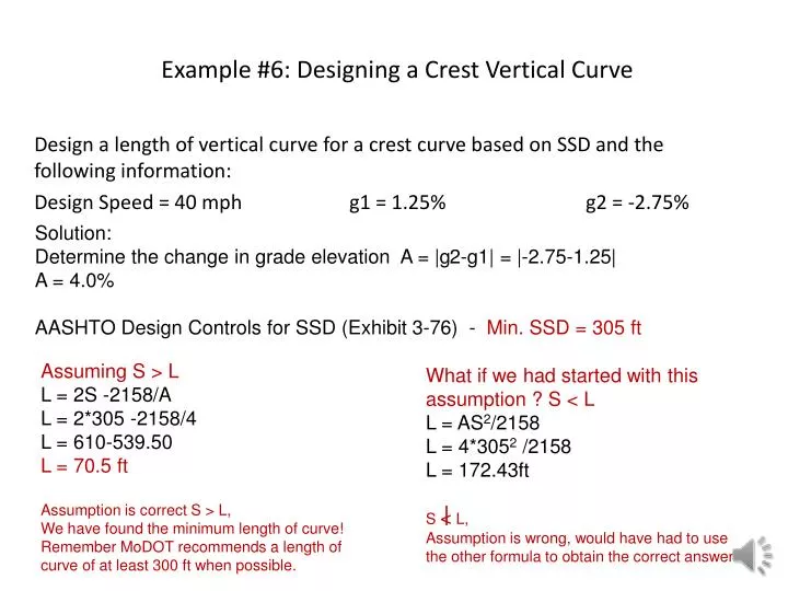 example 6 designing a crest vertical curve