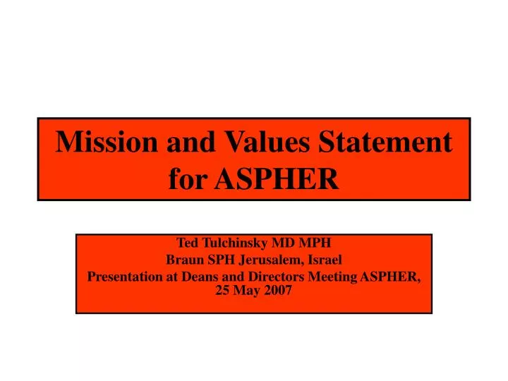 mission and values statement for aspher