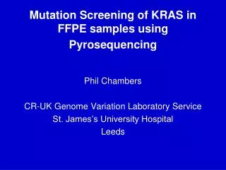 Mutation Screening of KRAS in FFPE samples using Pyrosequencing