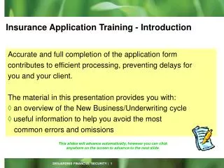 Insurance Application Training - Introduction