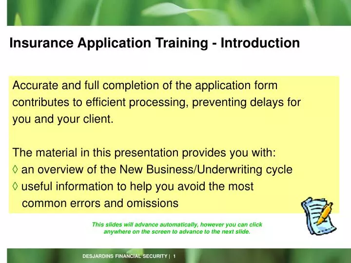 insurance application training introduction