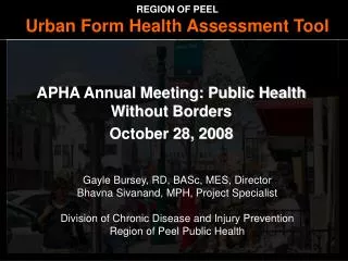 APHA Annual Meeting: Public Health Without Borders October 28, 2008