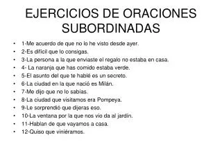 ejercicios de oraciones subordinadas