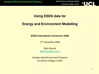 Using ESDS data for Energy and Environment Modelling