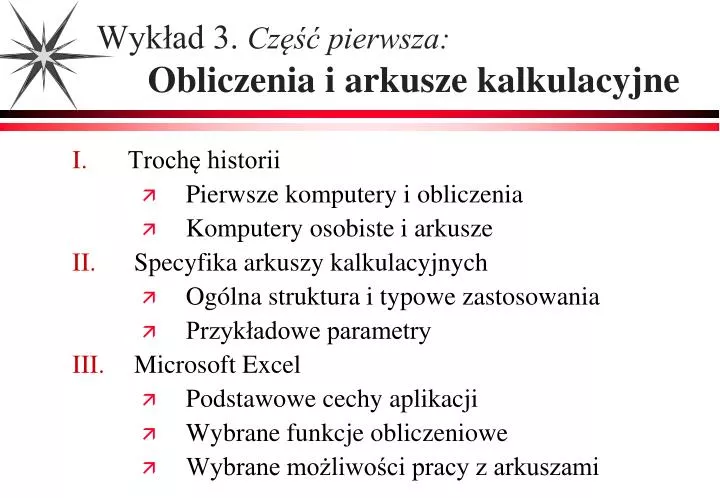 wyk ad 3 cz pierwsza obliczenia i arkusze kalkulacyjne