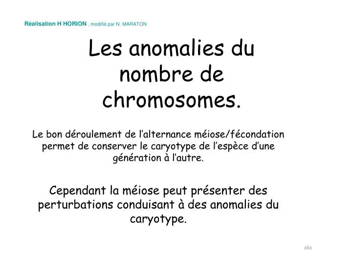 les anomalies du nombre de chromosomes