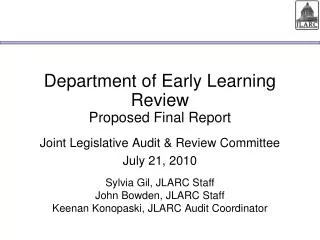 Department of Early Learning Review Proposed Final Report