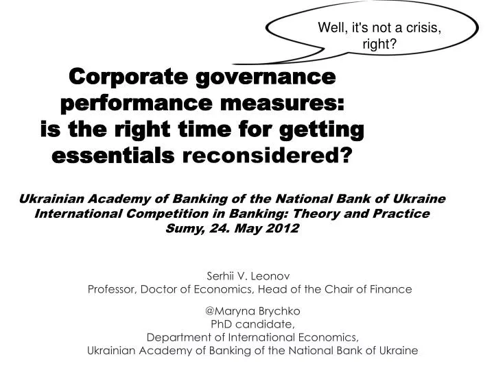 corporate governance performance measures is the right time for getting essentials reconsidered