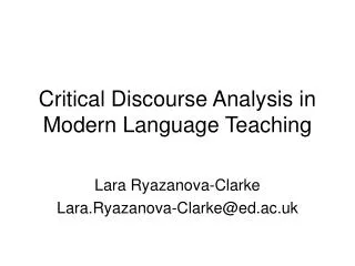 Critical Discourse Analysis in Modern Language Teaching