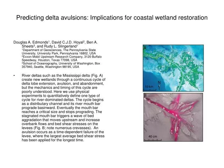 predicting delta avulsions implications for coastal wetland restoration