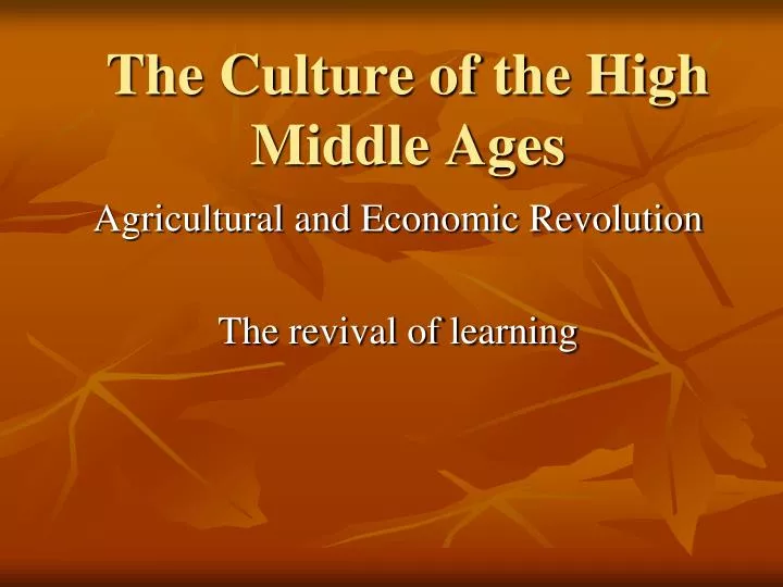 the culture of the high middle ages
