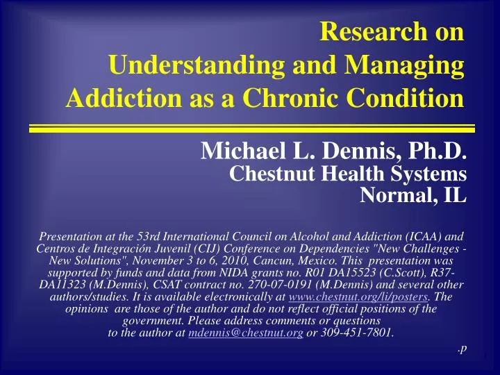 research on understanding and managing addiction as a chronic condition