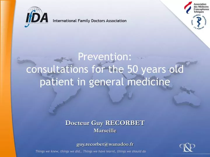 prevention consultations for the 50 years old patient in general medicine