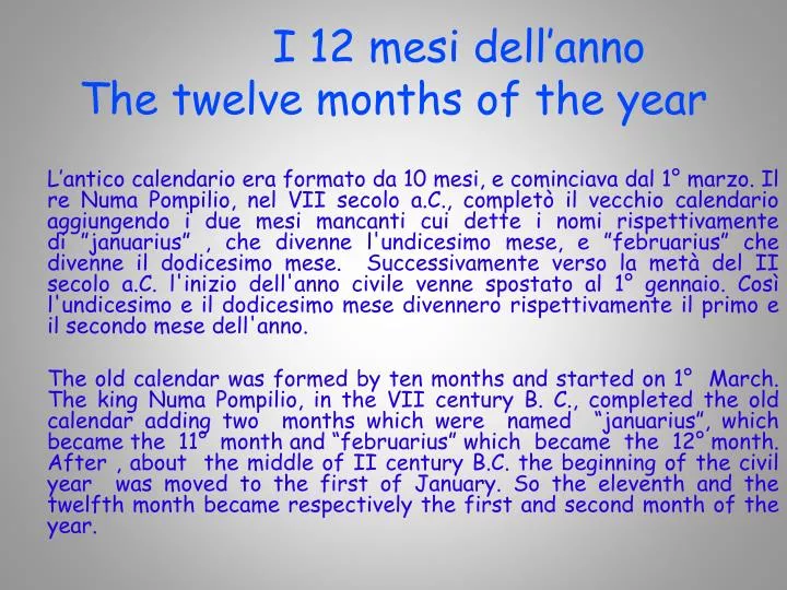 i 12 mesi dell anno the twelve months of the year
