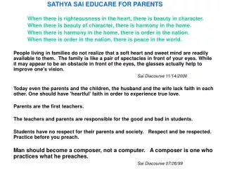 SATHYA SAI EDUCARE FOR PARENTS