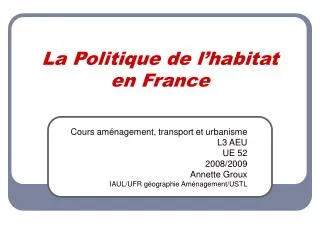 la politique de l habitat en france