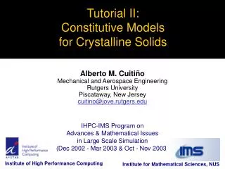 Tutorial II: Constitutive Models for Crystalline Solids