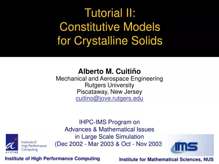 tutorial ii constitutive models for crystalline solids