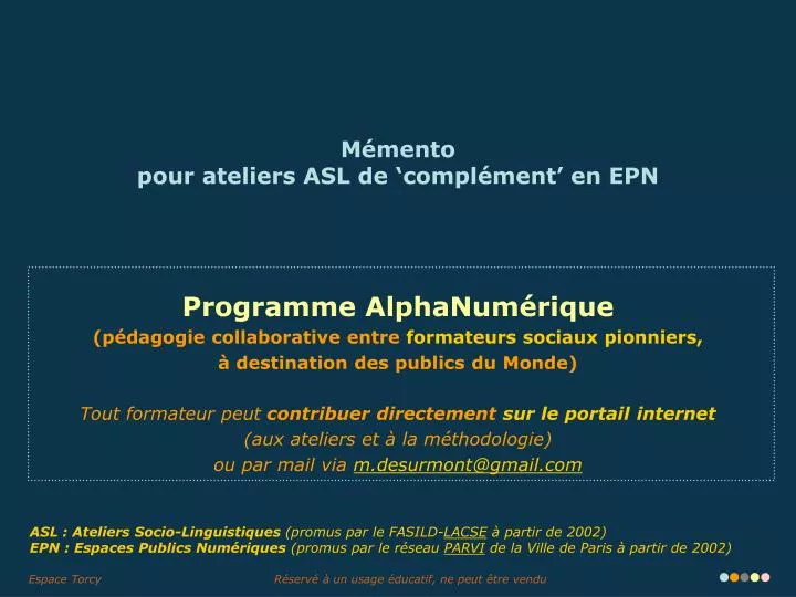 m mento pour ateliers asl de compl ment en epn