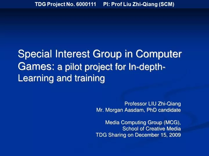 special interest group in computer games a pilot project for in depth learning and training