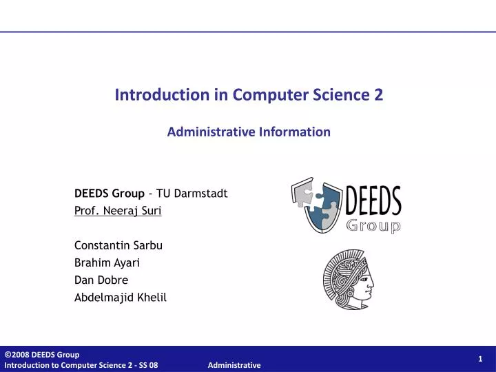 introduction in computer science 2 administrative information