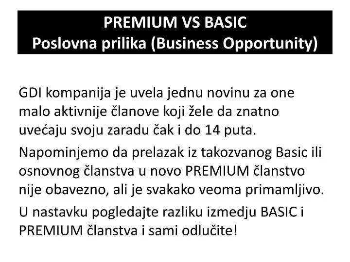 premium vs basic poslovna prilika business opportunity