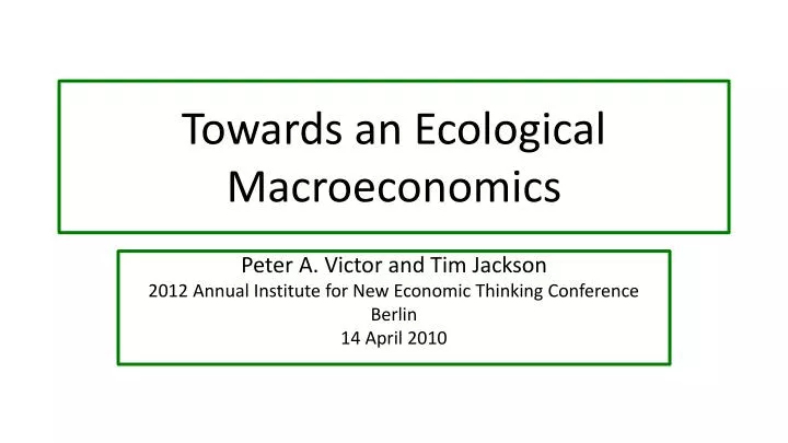towards an ecological macroeconomics