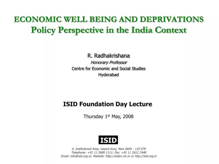 economic well being and deprivations policy perspective in the india context