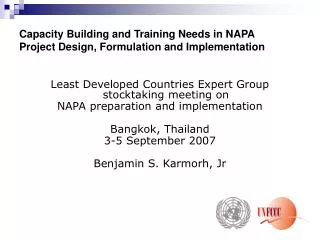 Capacity Building and Training Needs in NAPA Project Design, Formulation and Implementation