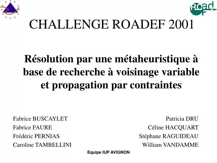 challenge roadef 2001