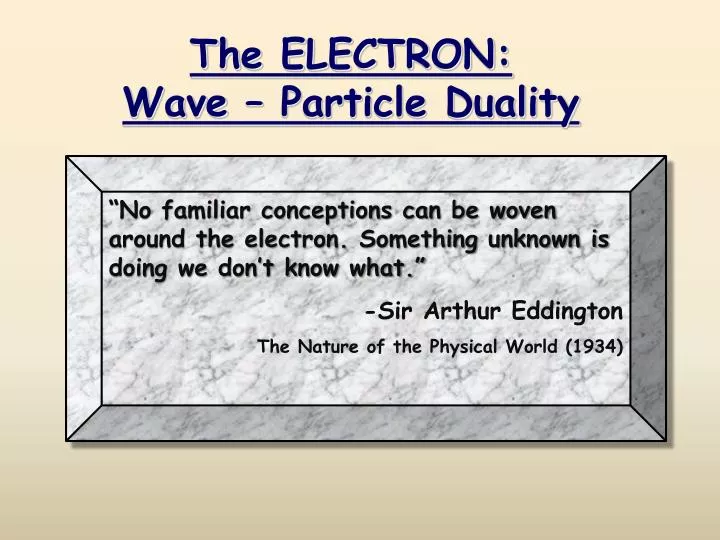 the electron wave particle duality